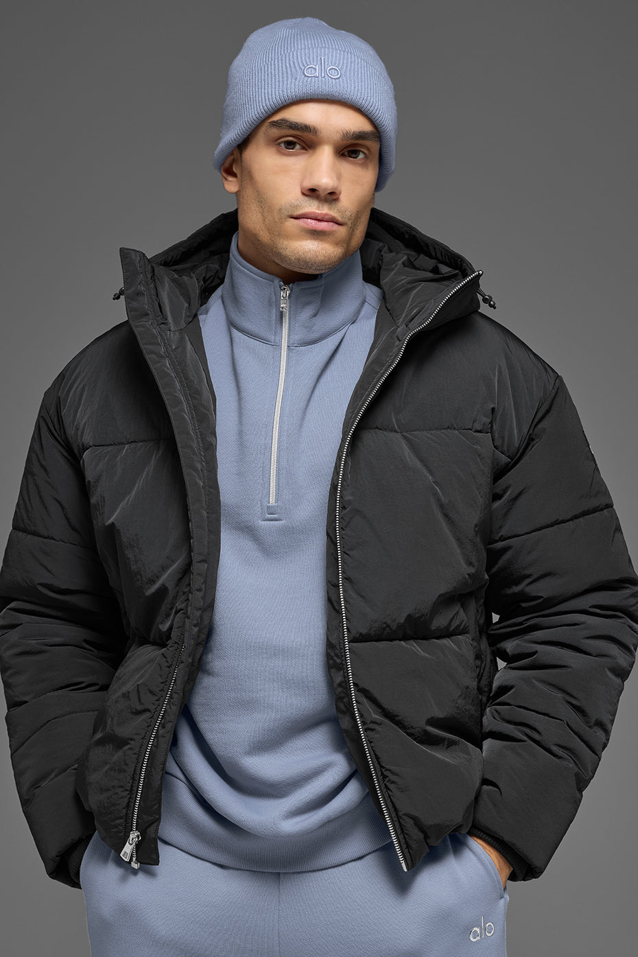 Crinkle Nylon Hooded Stage Puffer - Black — photo 1