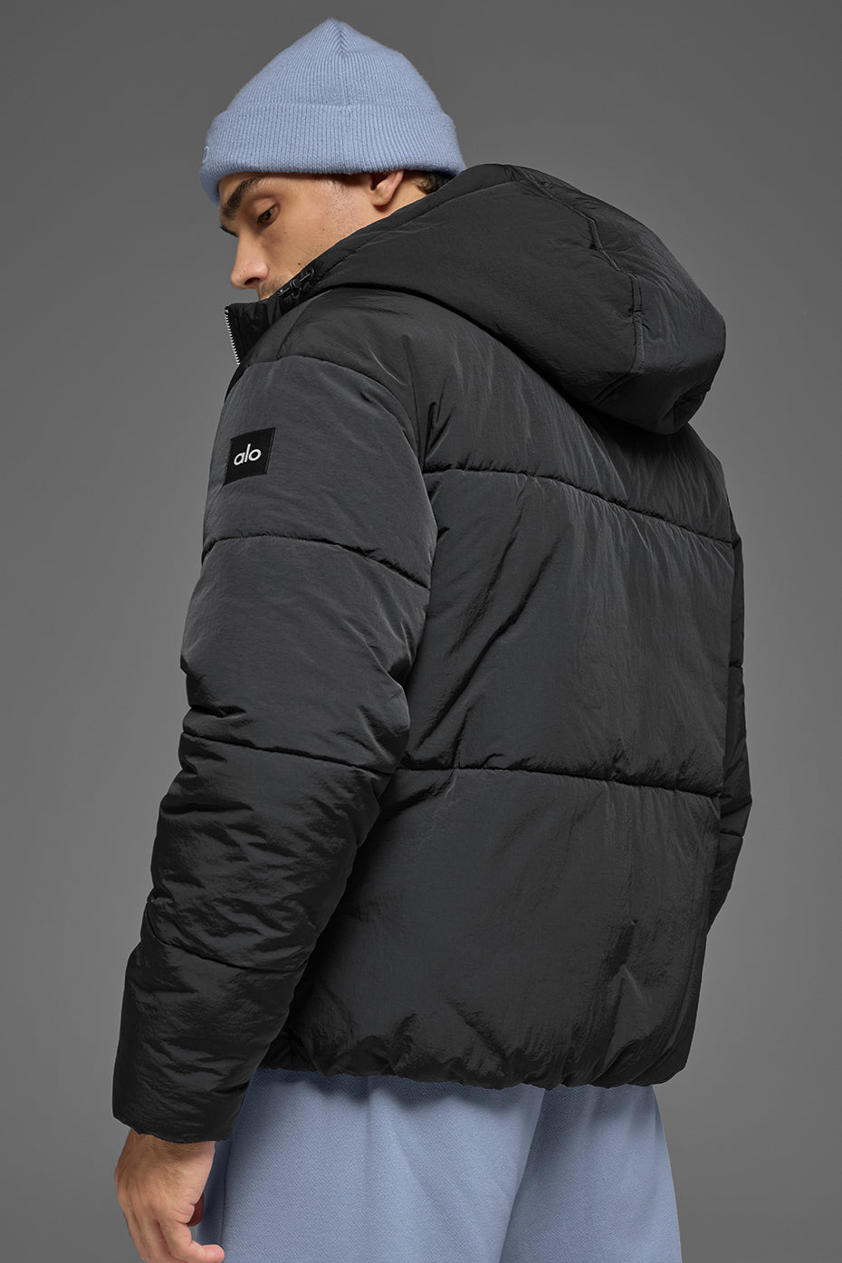 Crinkle Nylon Hooded Stage Puffer - Black — photo 3