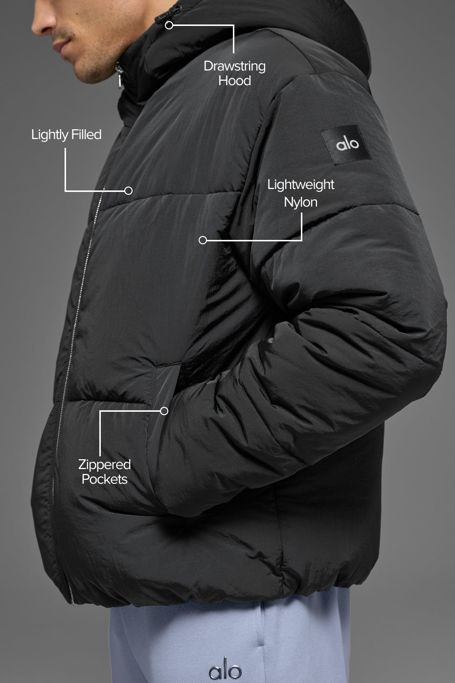 Crinkle Nylon Hooded Stage Puffer - Black — photo 2