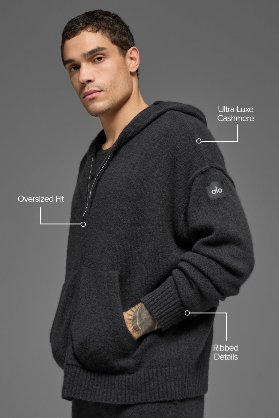 Wool Cashmere New Class Full Zip Hoodie - Black — photo 2