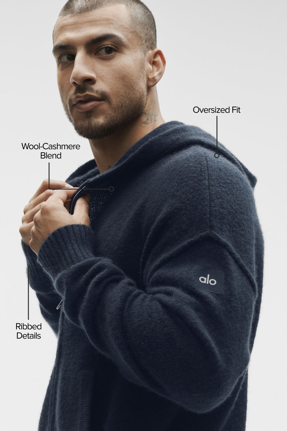 Wool Cashmere New Class Full Zip Hoodie - Navy — photo 2