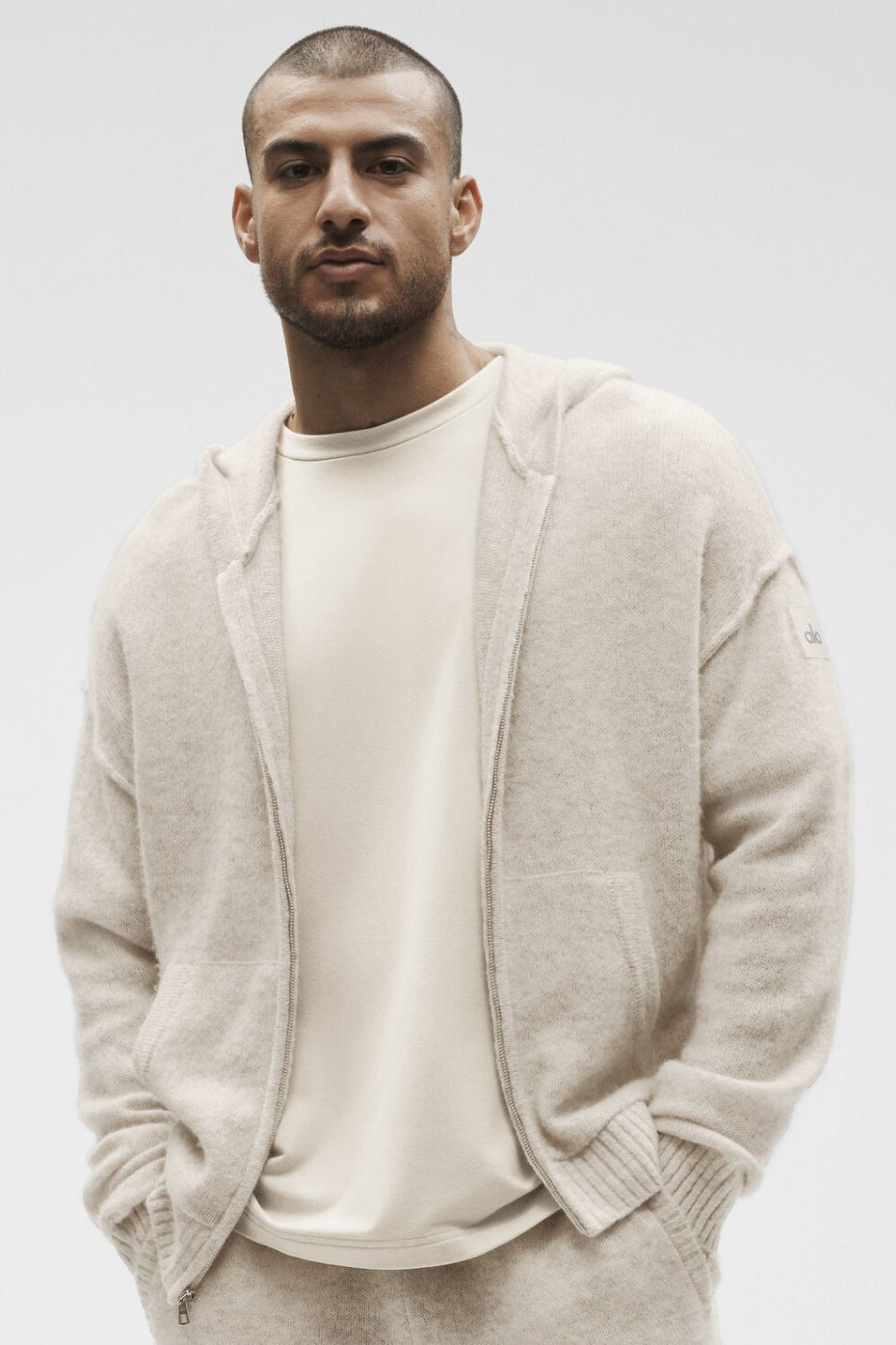 Wool Cashmere New Class Full Zip Hoodie - Oatmeal Heather — photo 5