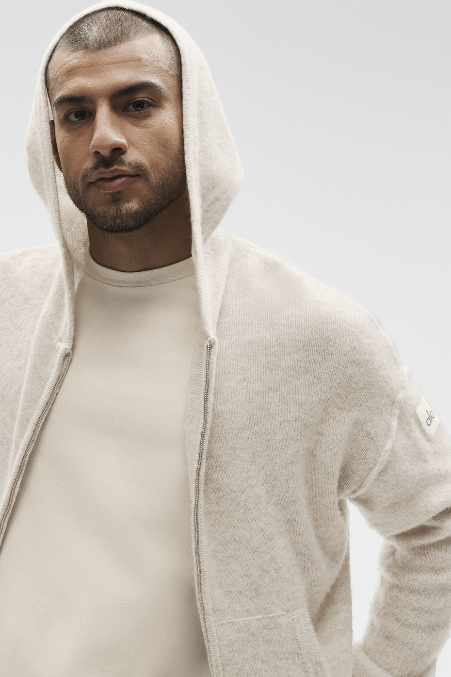 Wool Cashmere New Class Full Zip Hoodie - Oatmeal Heather — photo 3