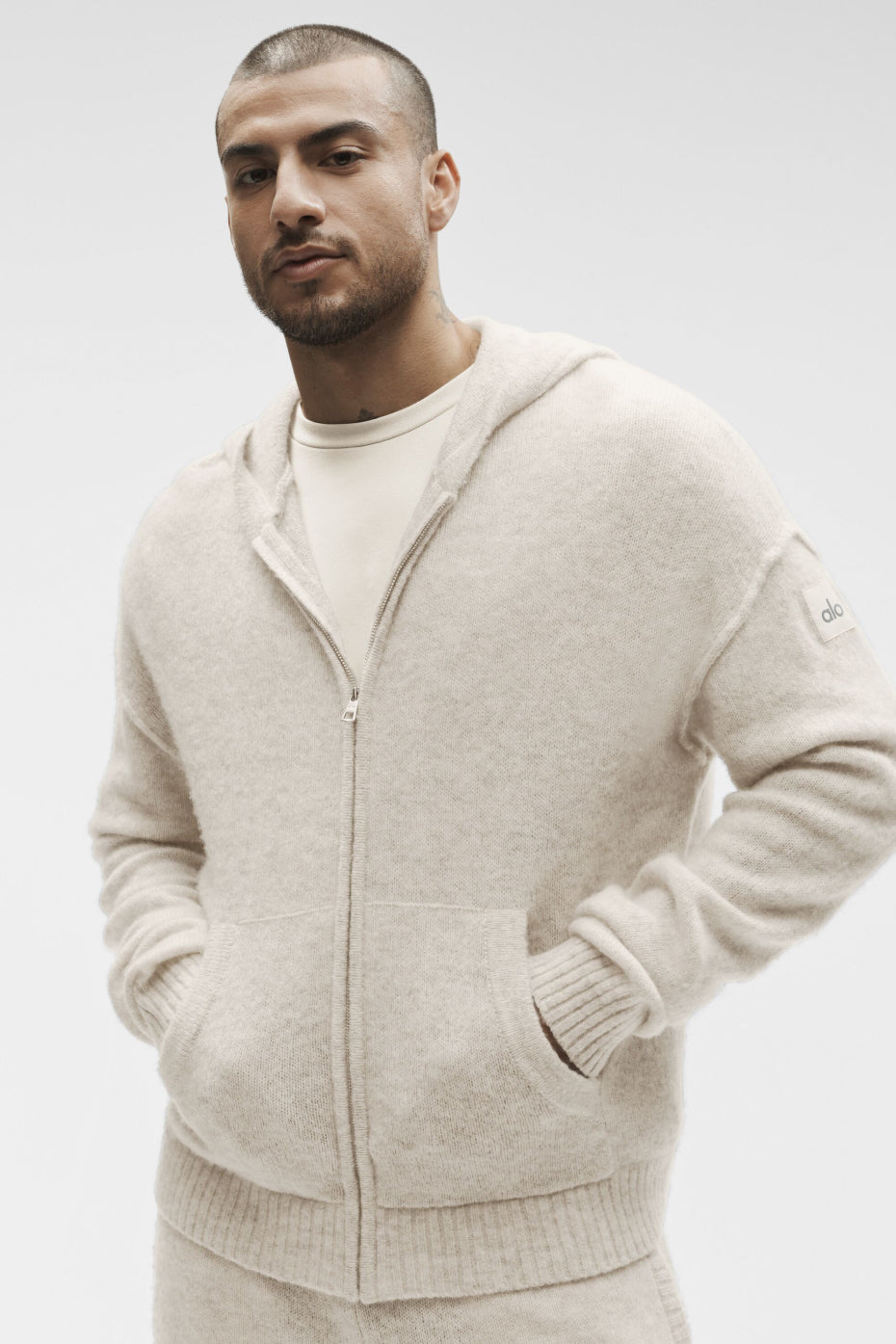 Wool Cashmere New Class Full Zip Hoodie - Oatmeal Heather — photo 2