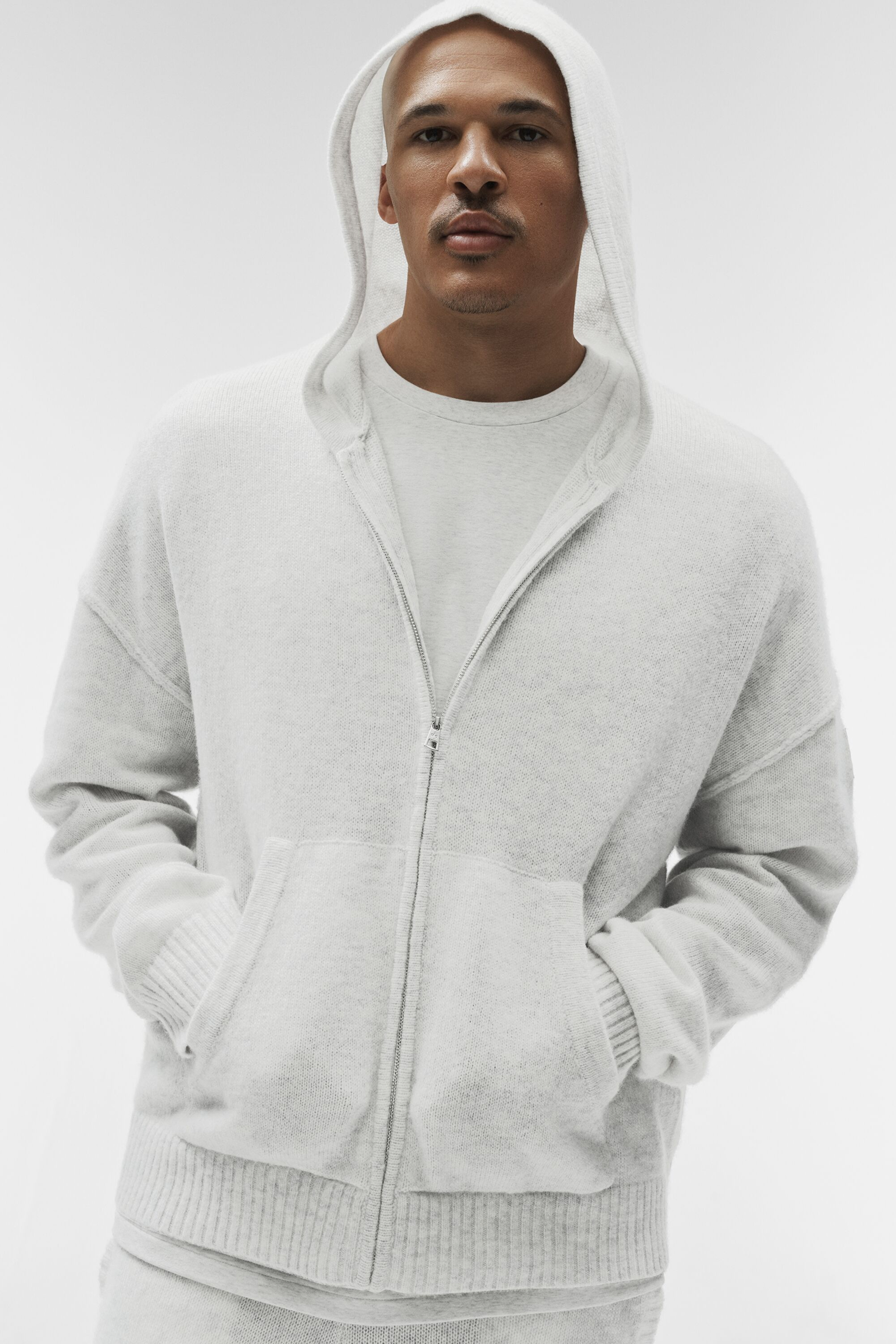 Wool Cashmere New Class Full Zip Hoodie - White Heather — photo 3