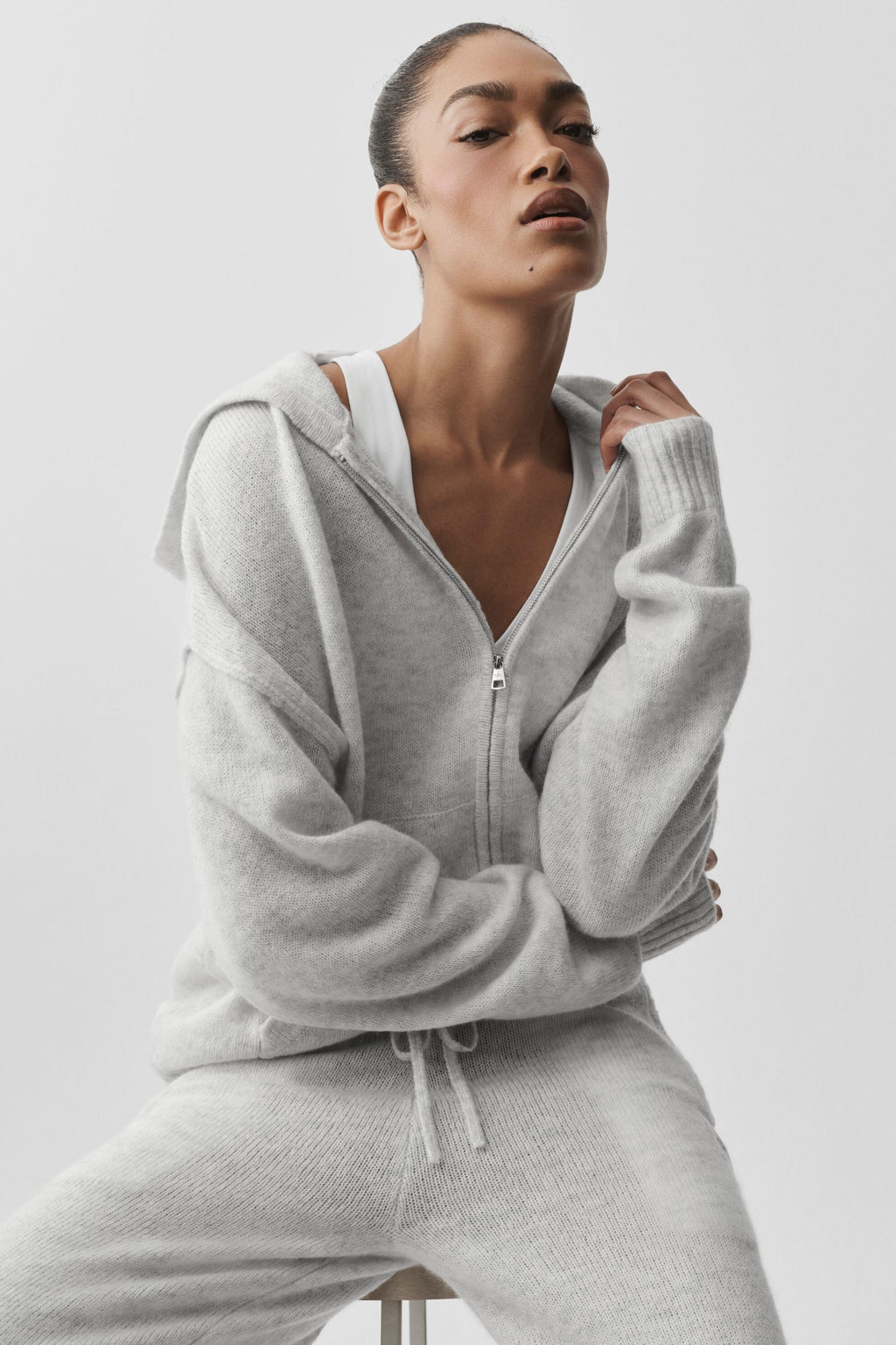 Wool Cashmere New Class Full Zip Hoodie - White Heather — photo 4