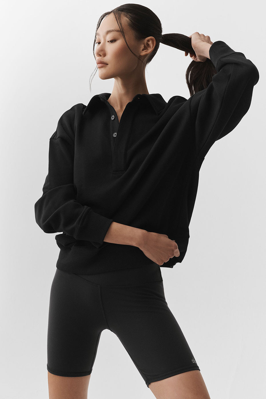 Take It Easy Long Sleeve Henley Pullover - Black — photo 1