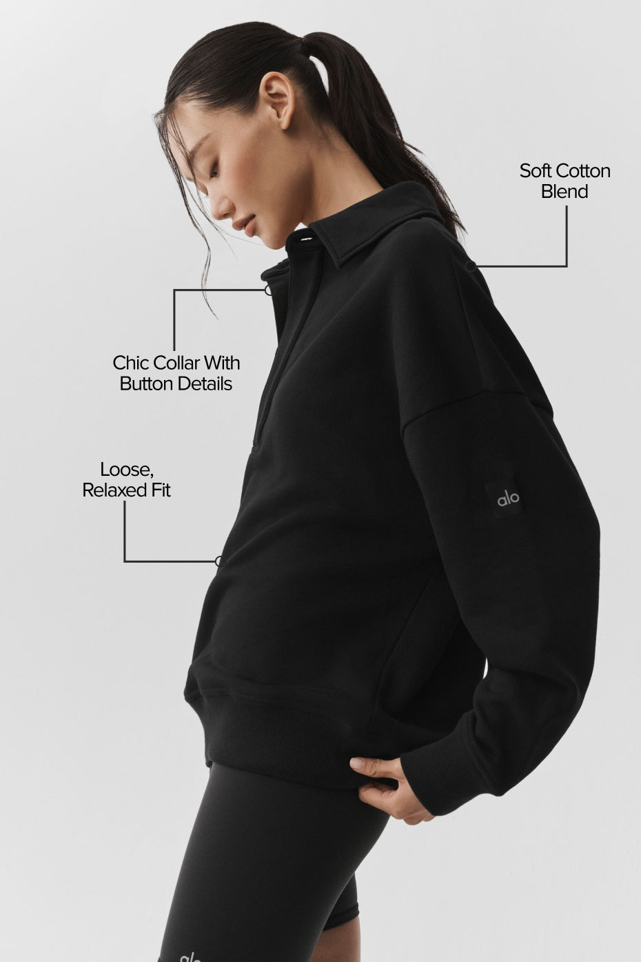 Take It Easy Long Sleeve Henley Pullover - Black — photo 2