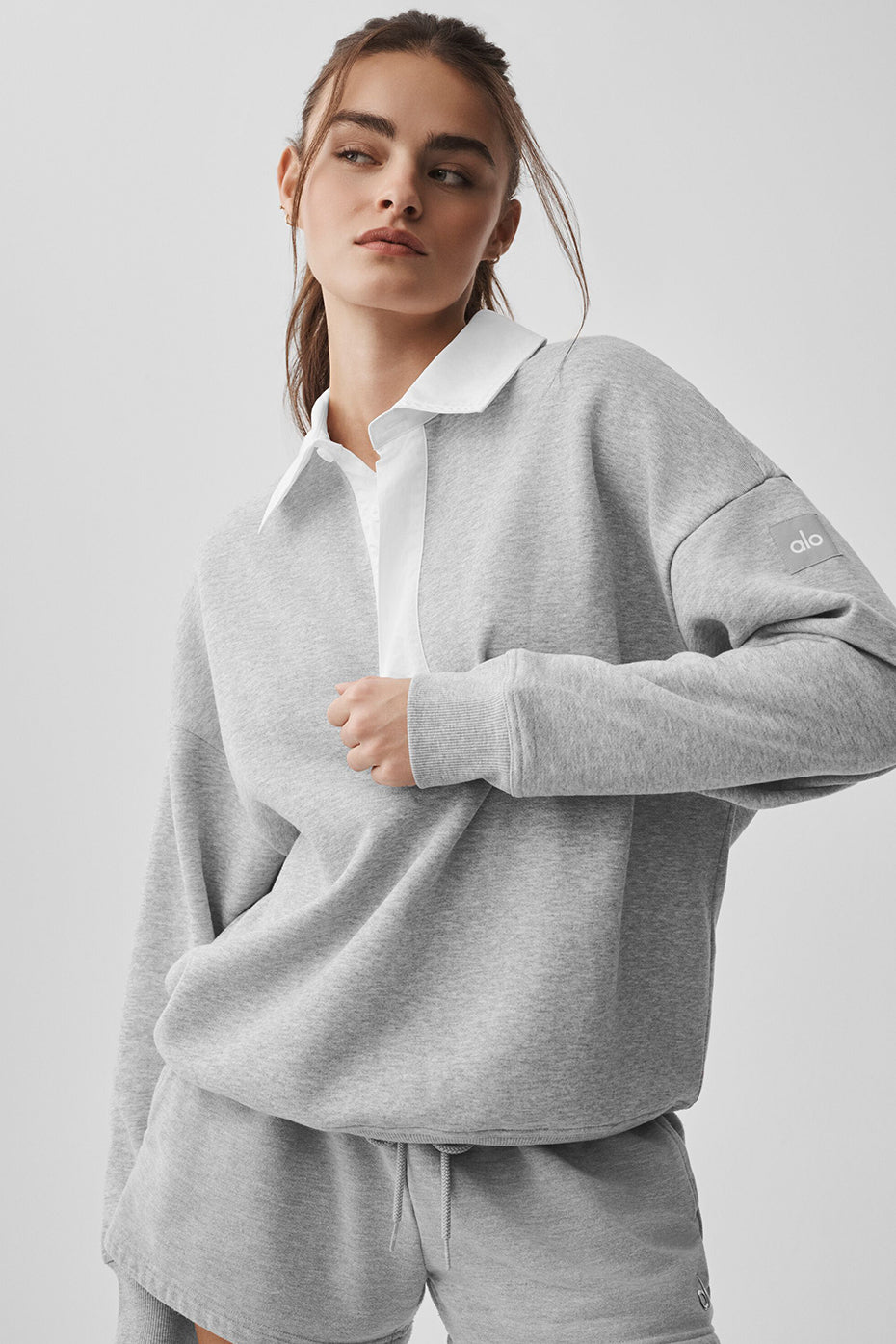 Take It Easy Long Sleeve Henley Pullover - Athletic Heather Grey/White — photo 1