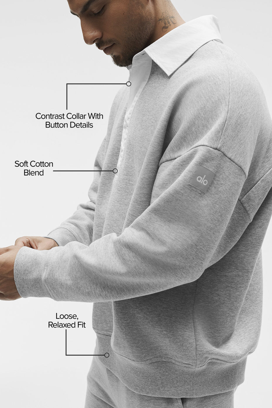 Take It Easy Long Sleeve Henley Pullover - Athletic Heather Grey/White — photo 2