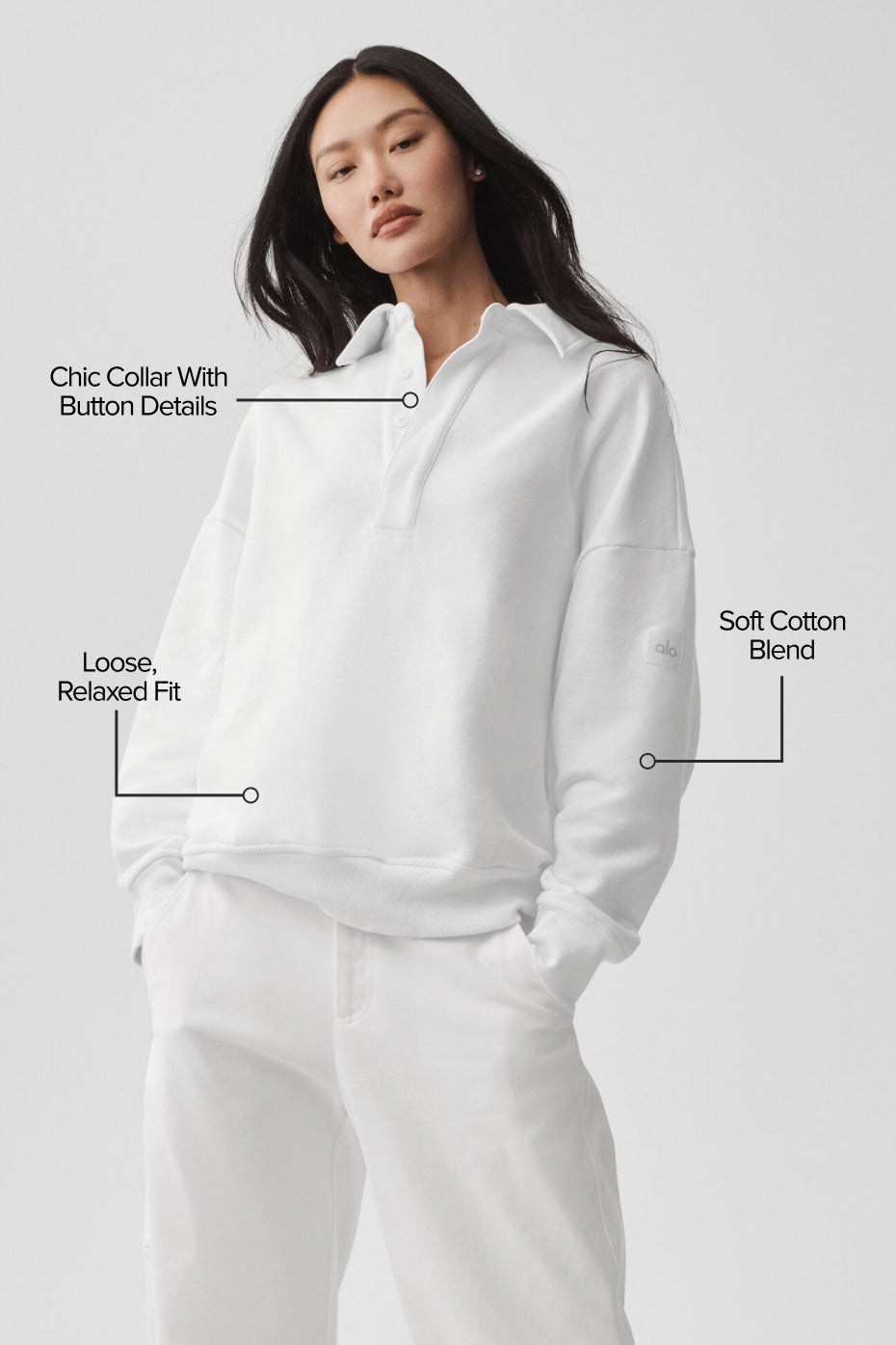 Take It Easy Long Sleeve Henley Pullover - White — photo 2