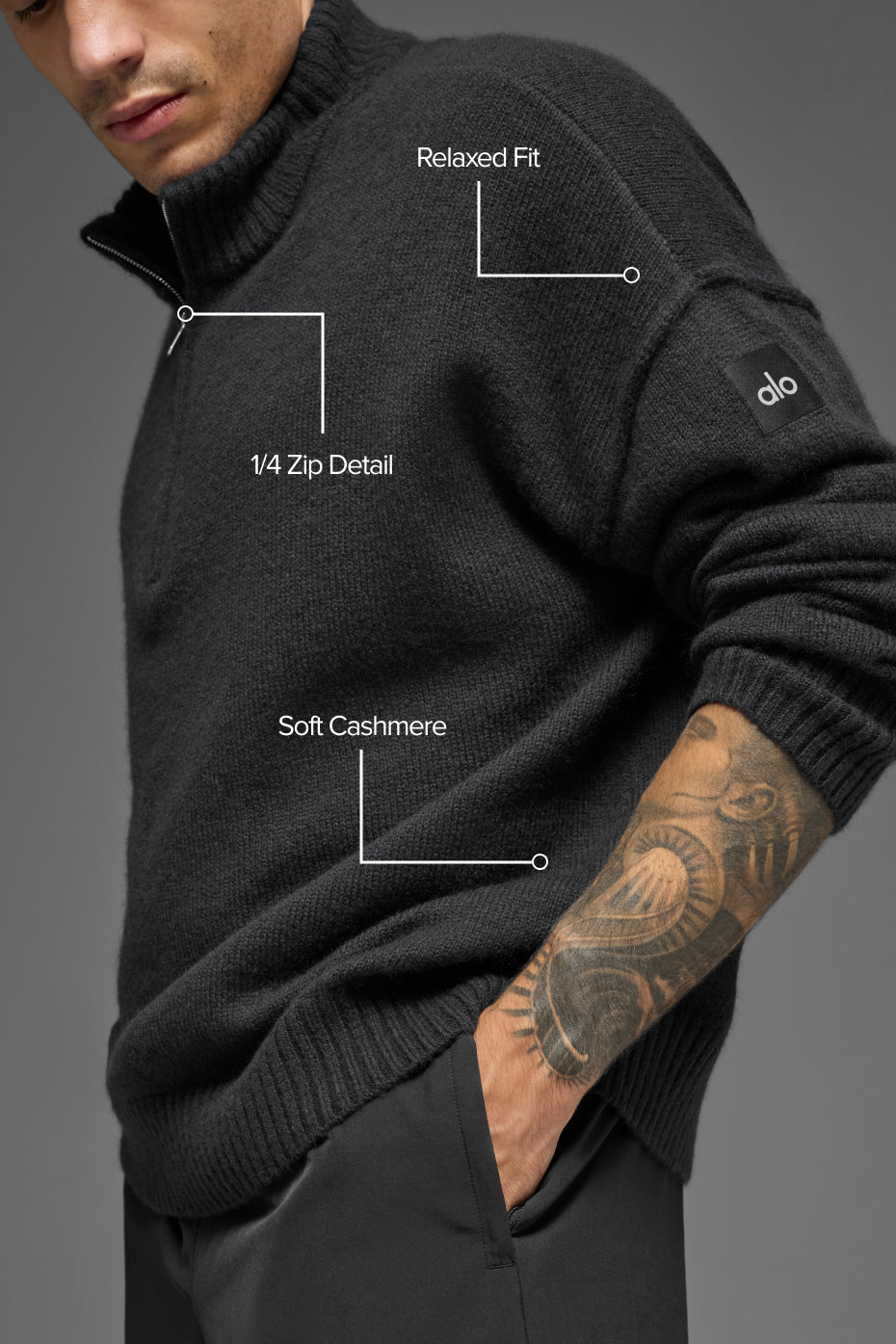 Wool Cashmere New Class 1/4 Zip Pullover - Black — photo 2
