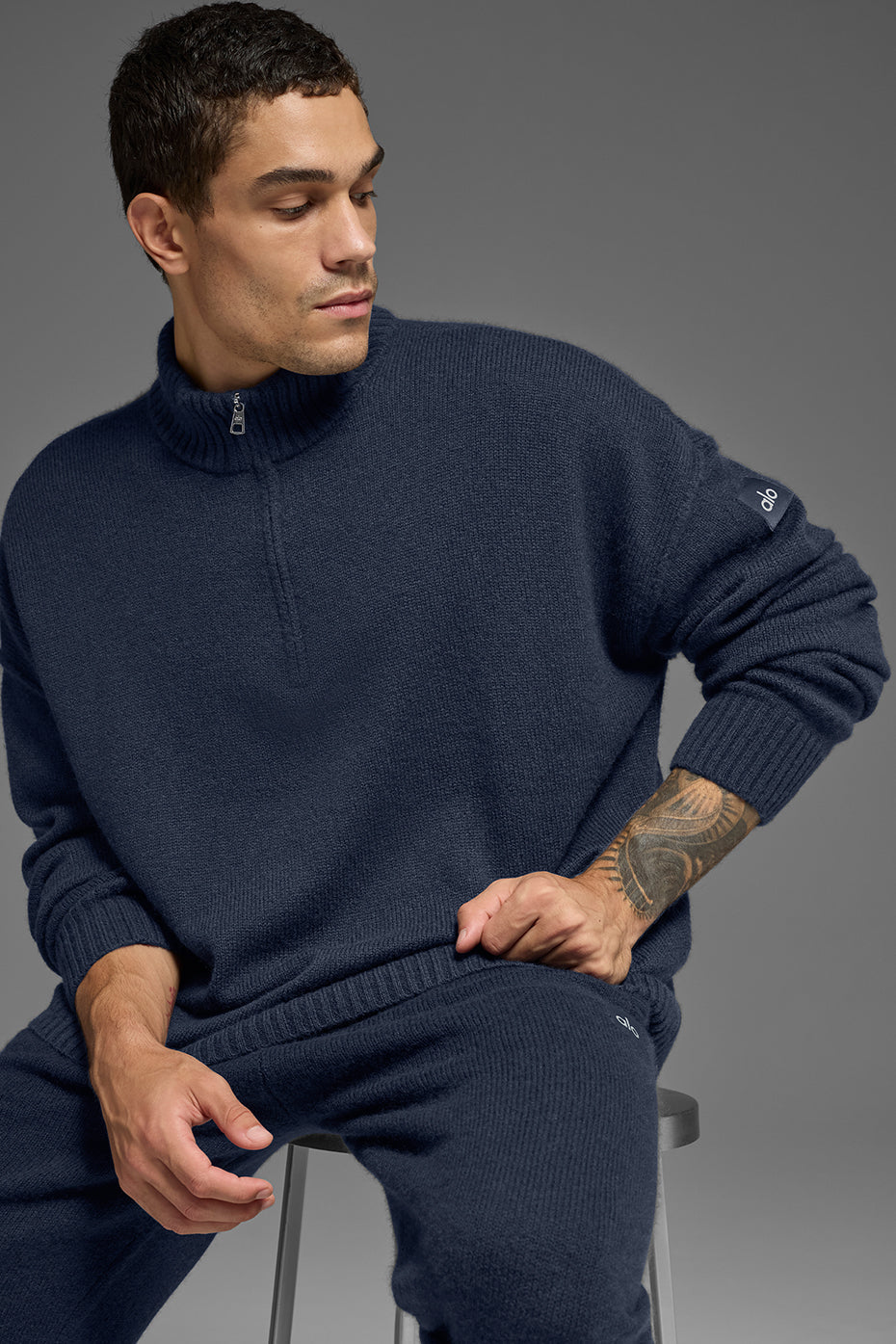 Wool Cashmere New Class 1/4 Zip Pullover - Navy — photo 4