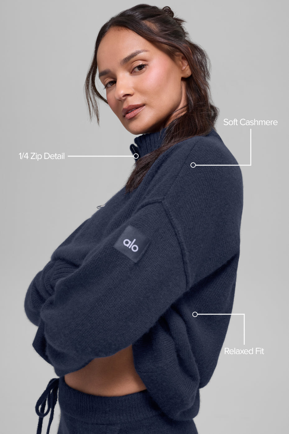 Wool Cashmere New Class 1/4 Zip Pullover - Navy — photo 2