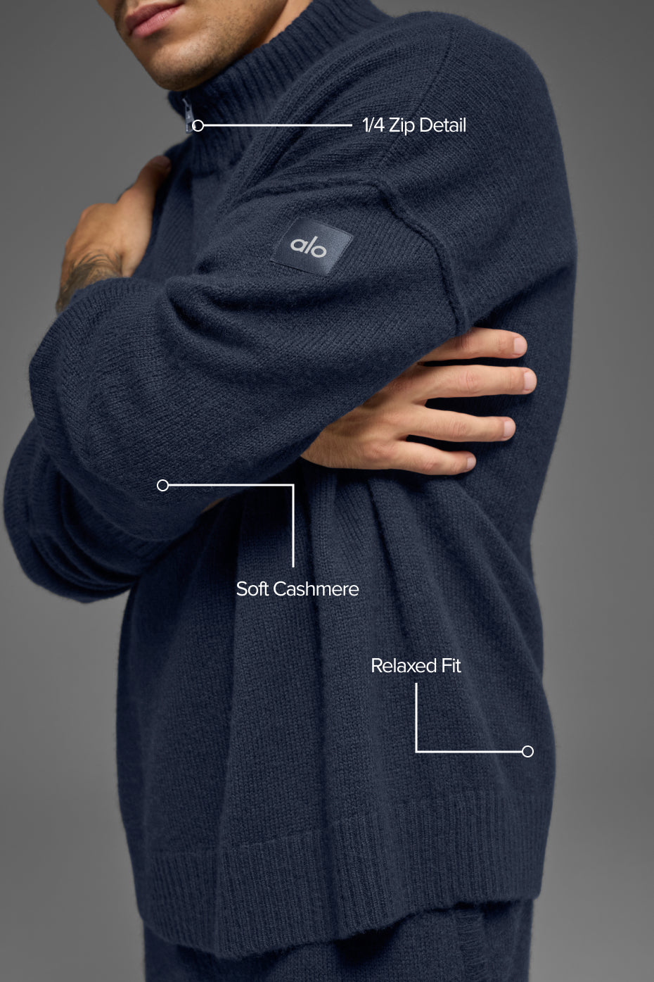 Wool Cashmere New Class 1/4 Zip Pullover - Navy — photo 2