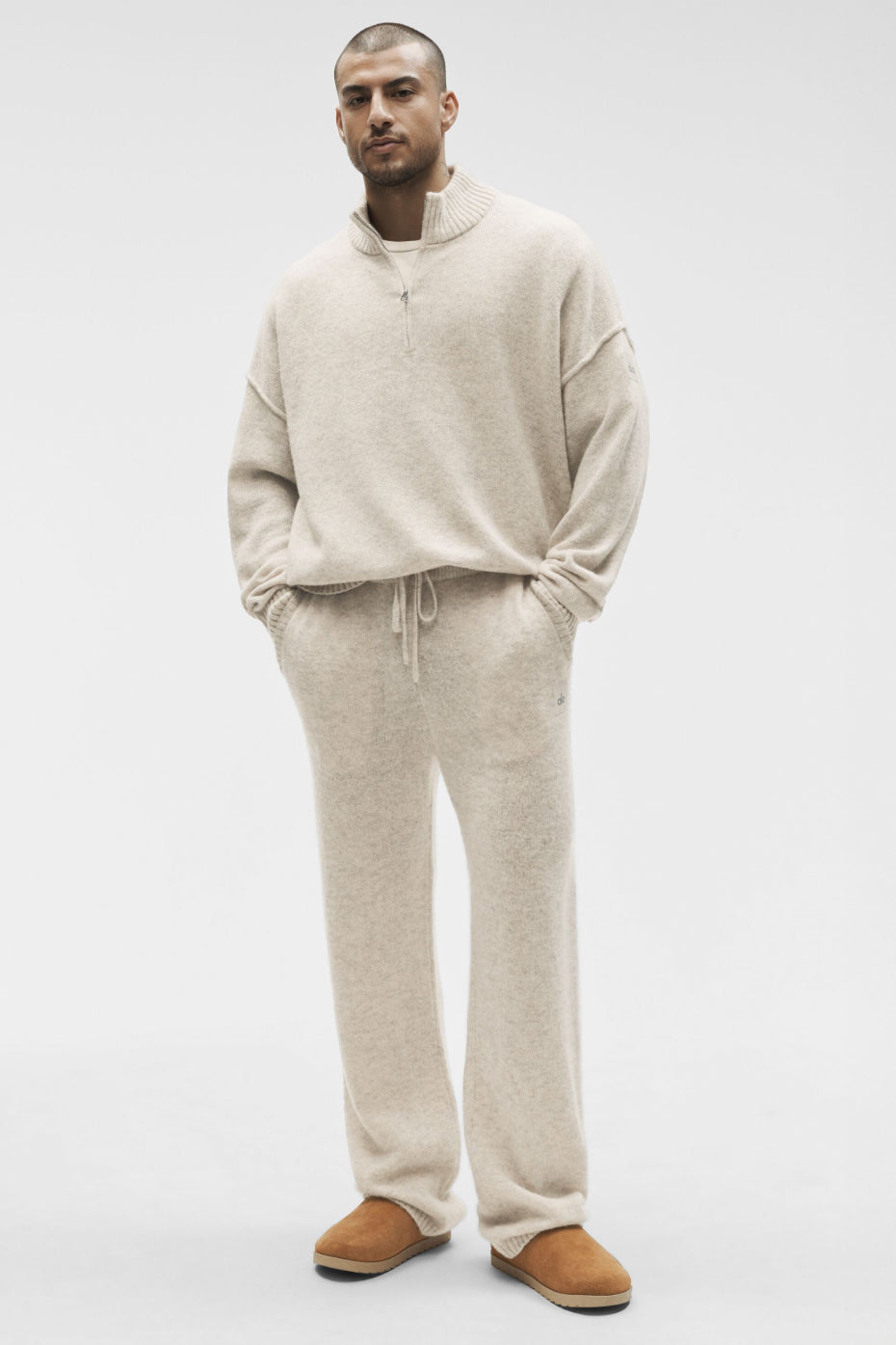 Wool Cashmere New Class 1/4 Zip Pullover - Oatmeal Heather — photo 5