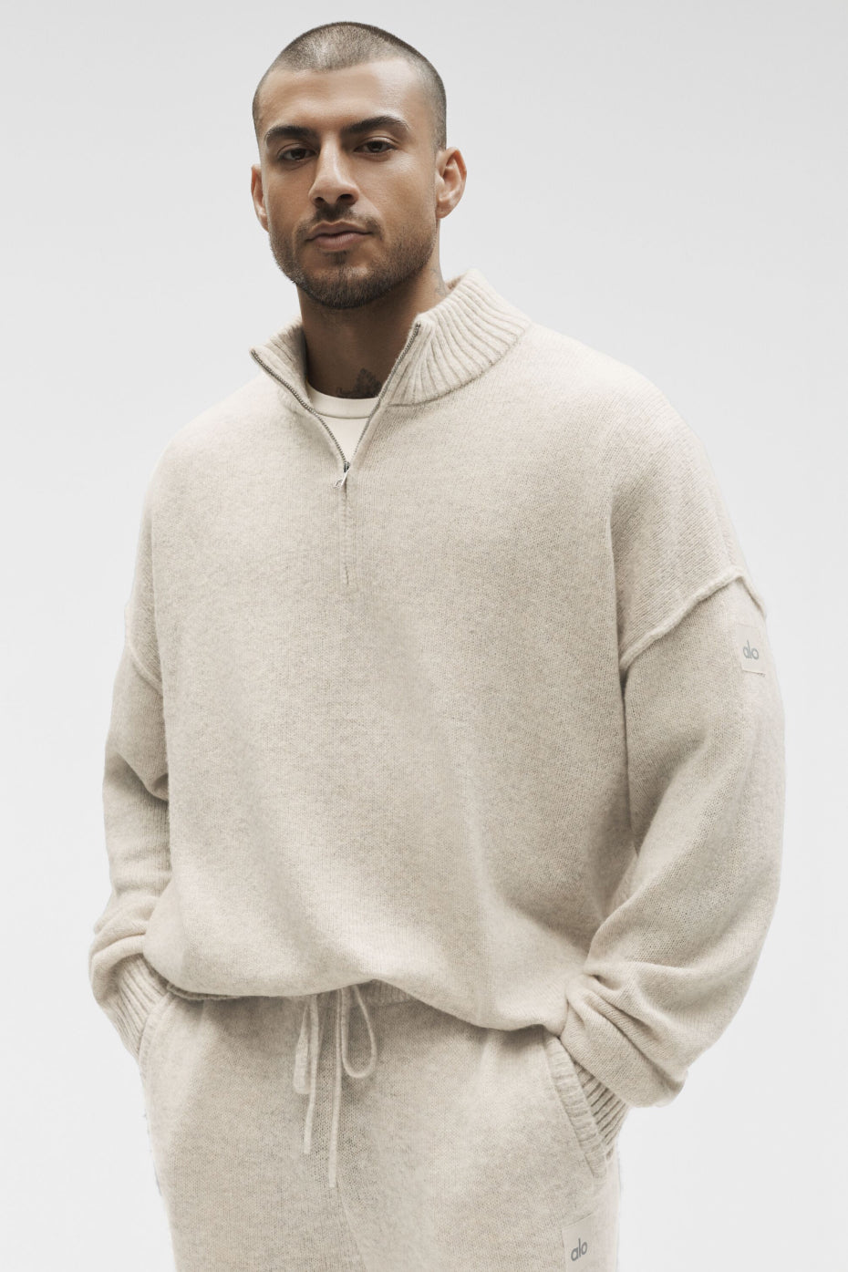 Wool Cashmere New Class 1/4 Zip Pullover - Oatmeal Heather — photo 1