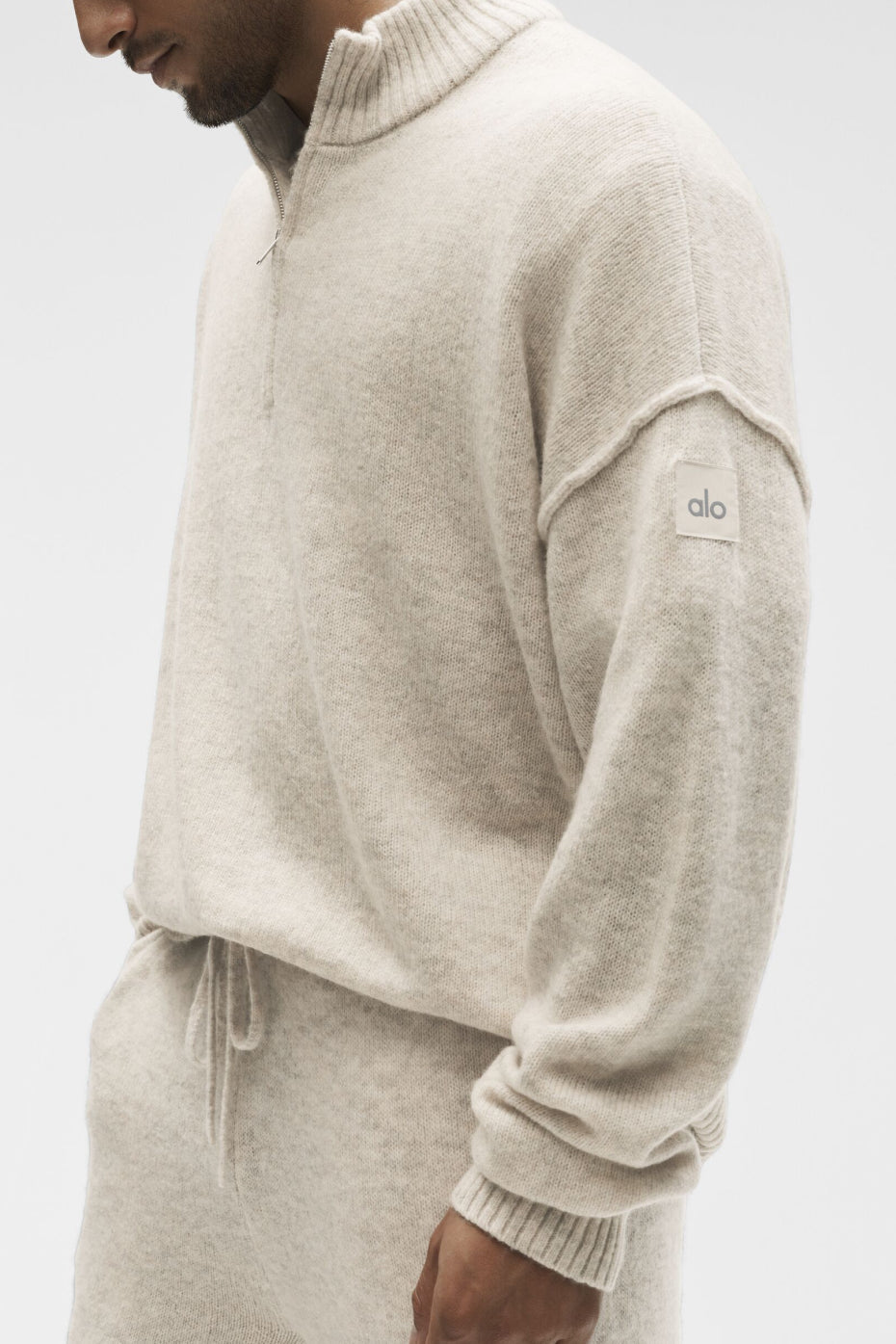 Wool Cashmere New Class 1/4 Zip Pullover - Oatmeal Heather — photo 3