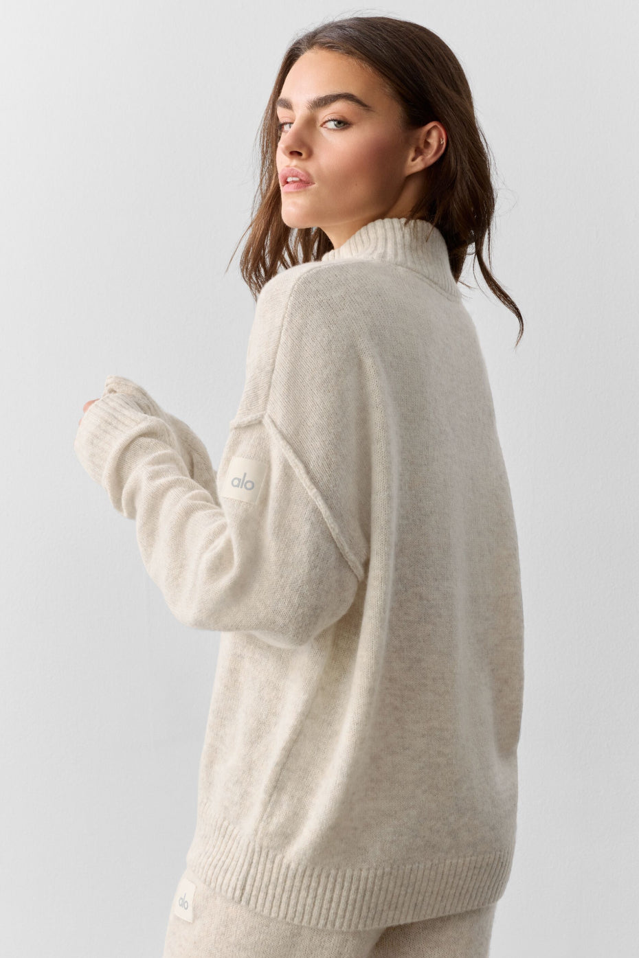 Wool Cashmere New Class 1/4 Zip Pullover - Oatmeal Heather — photo 4