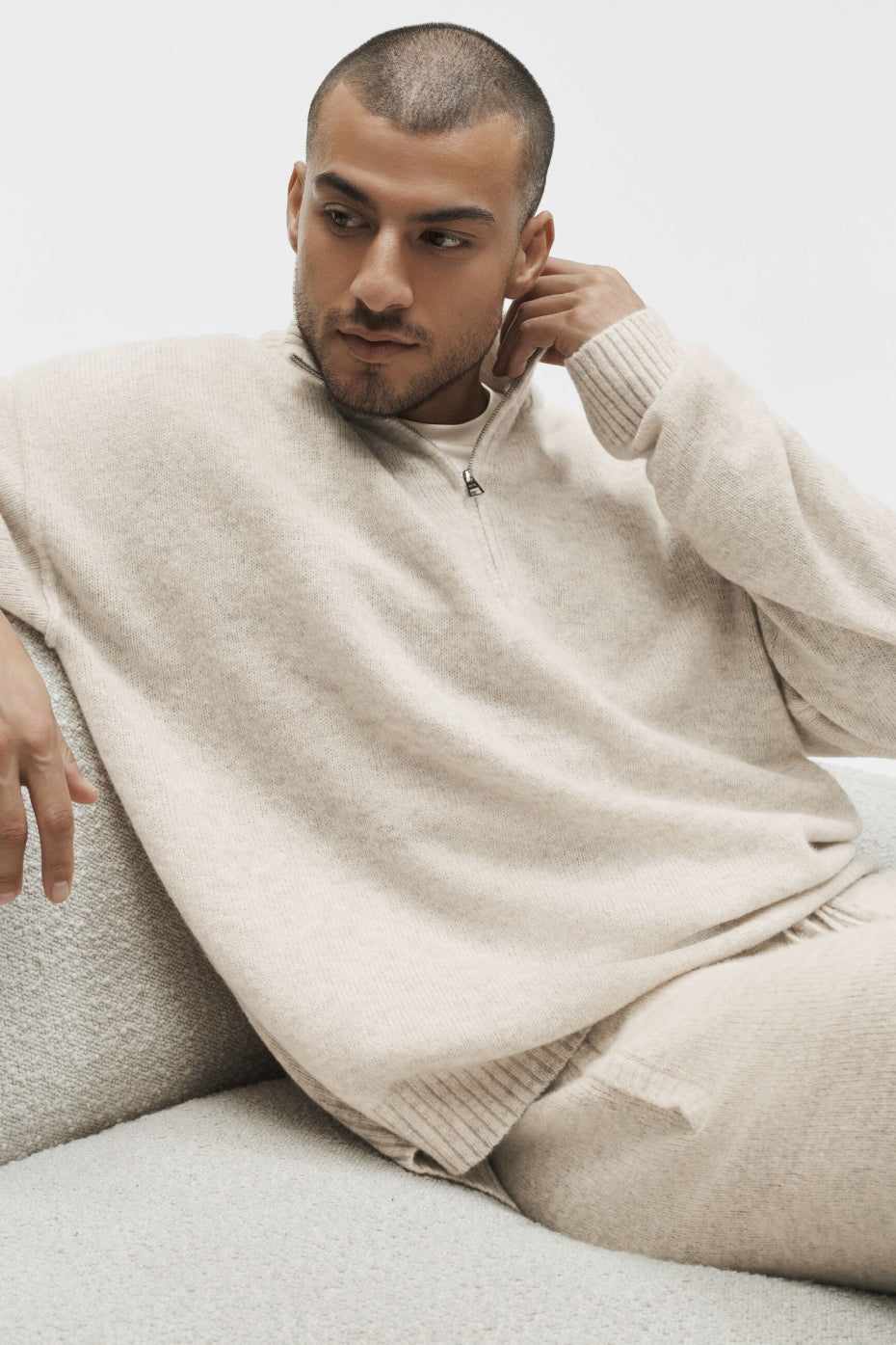 Wool Cashmere New Class 1/4 Zip Pullover - Oatmeal Heather — photo 4