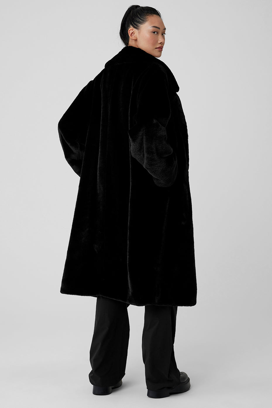 Oversized Faux Fur Trench - Black — photo 2