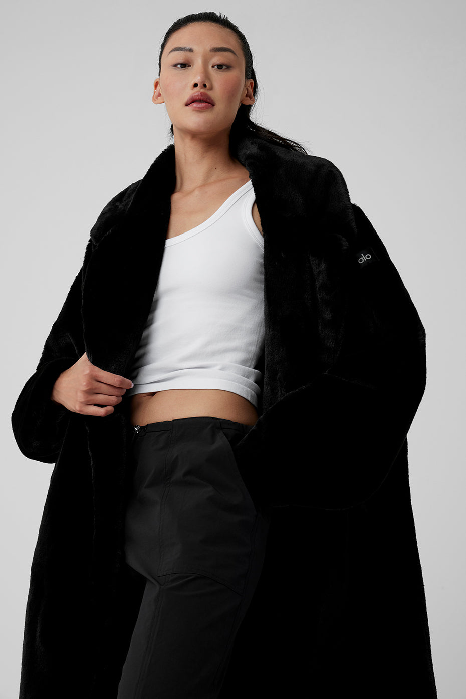 Oversized Faux Fur Trench - Black — photo 4