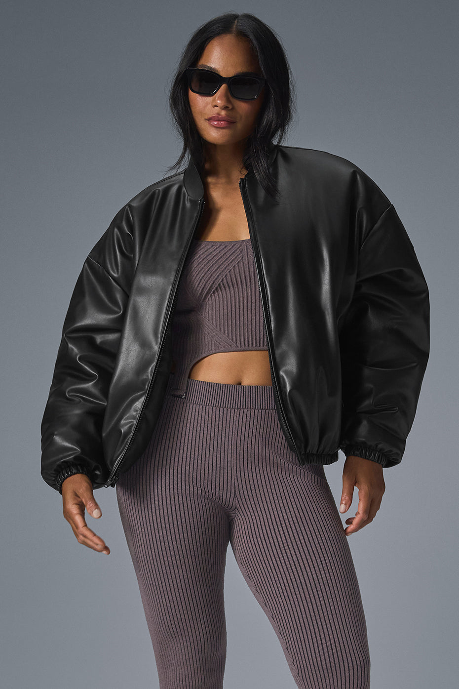 Faux Leather Premier Bomber - Black — photo 1
