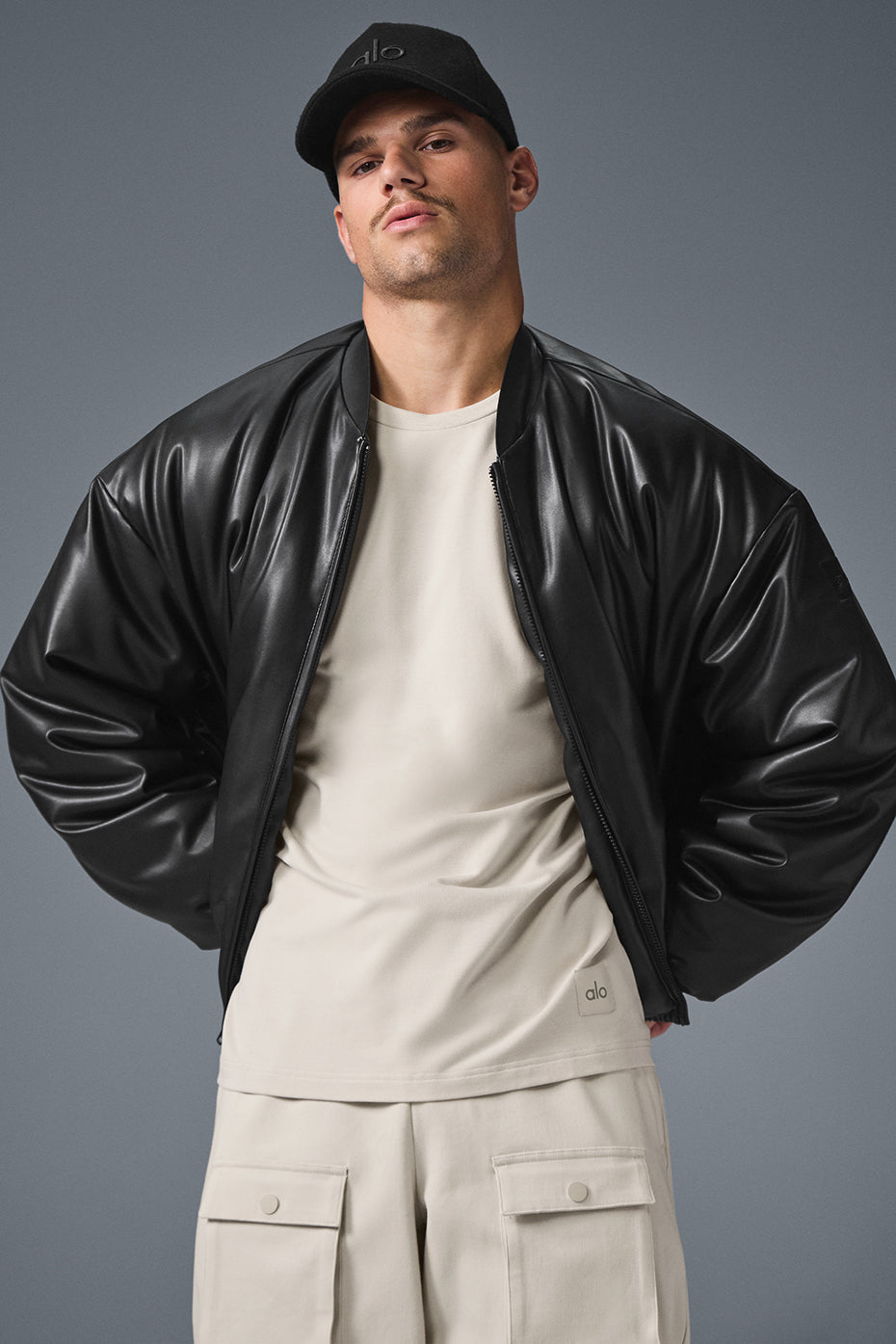 Faux Leather Premier Bomber - Black — photo 1