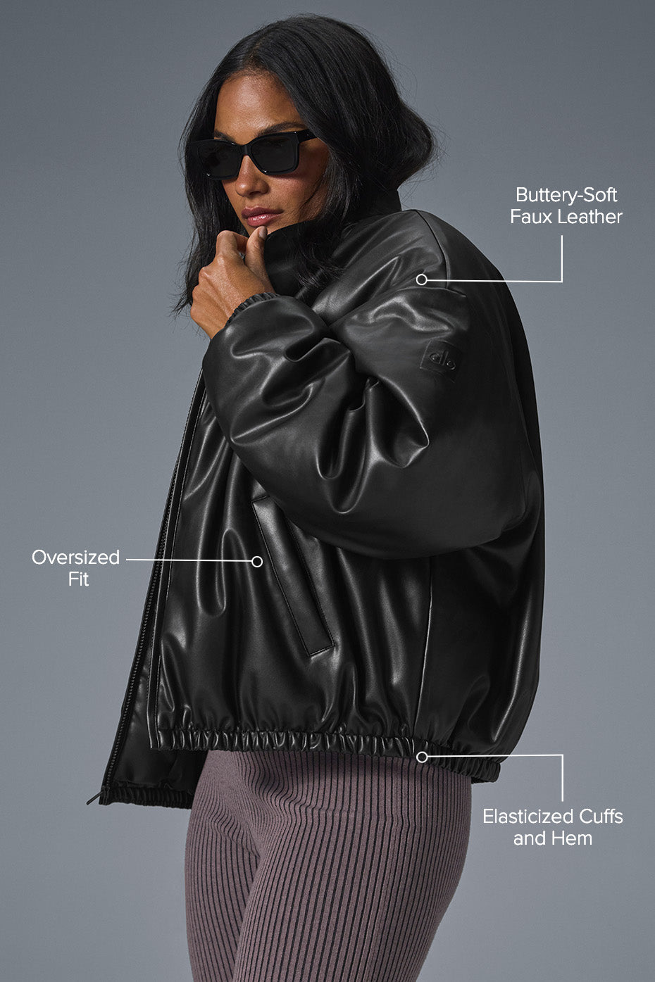 Faux Leather Premier Bomber - Black — photo 2