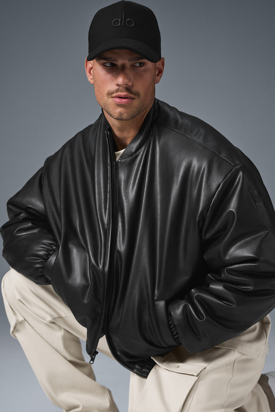 Faux Leather Premier Bomber - Black — photo 4