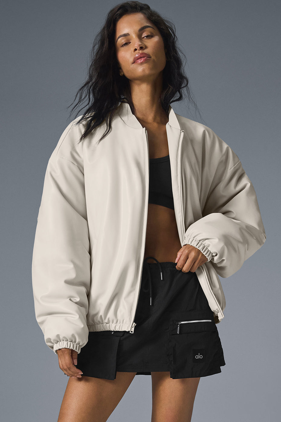 Faux Leather Premier Bomber - Bone — photo 1