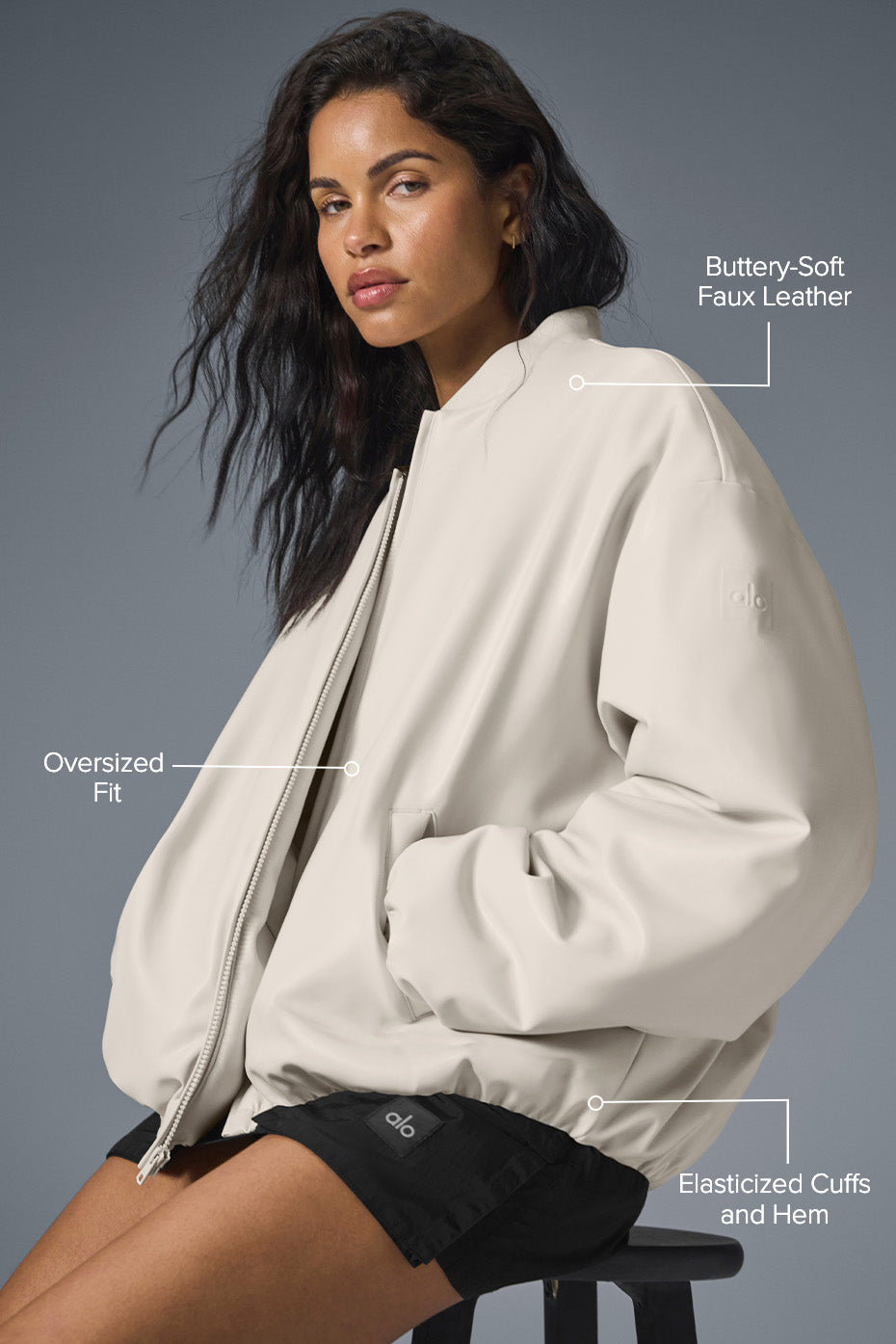 Faux Leather Premier Bomber - Bone — photo 2
