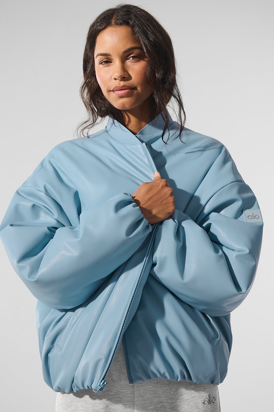 Faux Leather Premier Bomber - Celestial Blue — photo 3