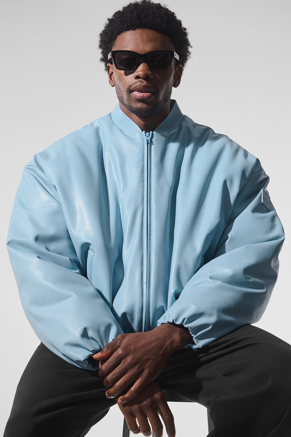 Faux Leather Premier Bomber - Celestial Blue — photo 1