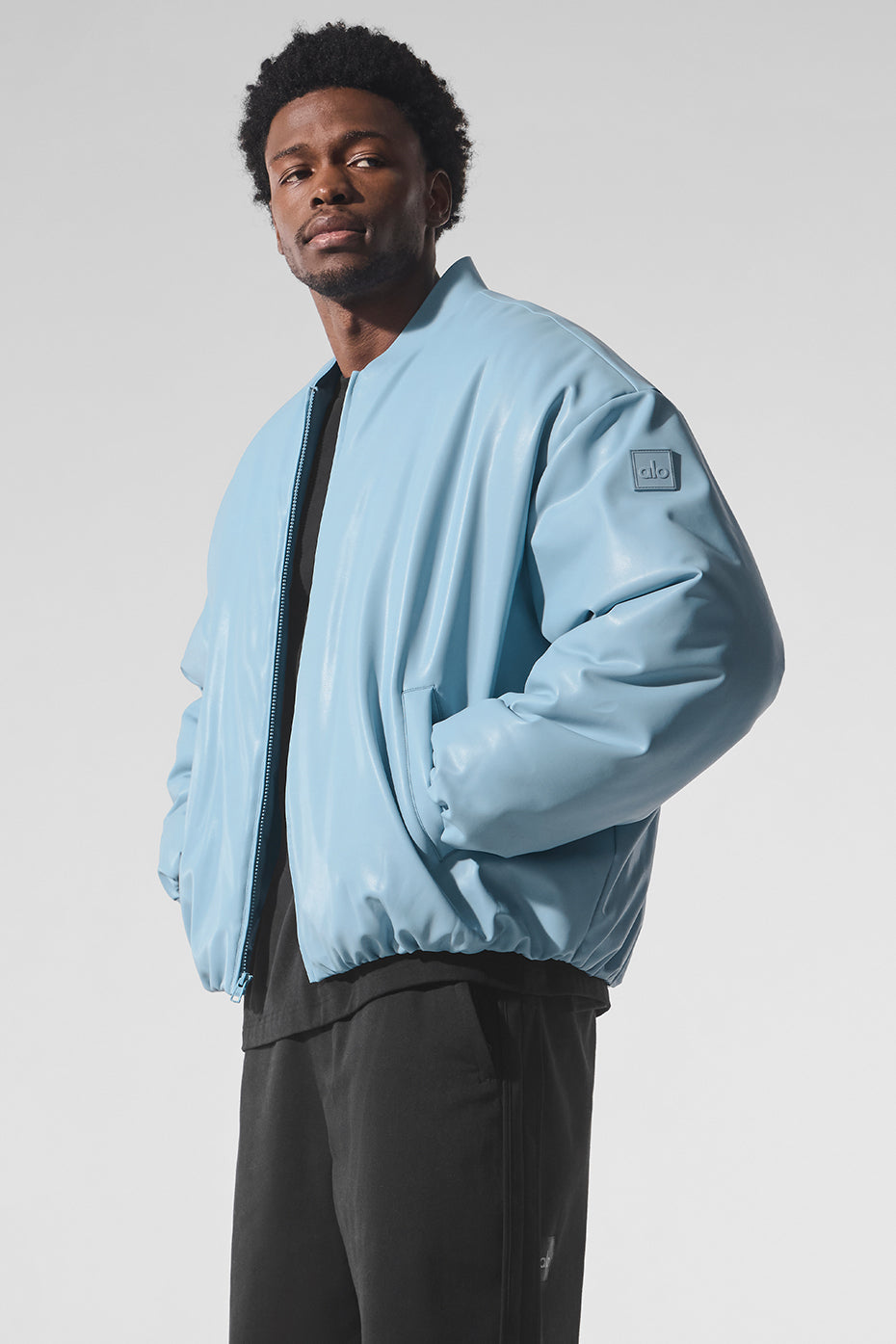 Faux Leather Premier Bomber - Celestial Blue — photo 3