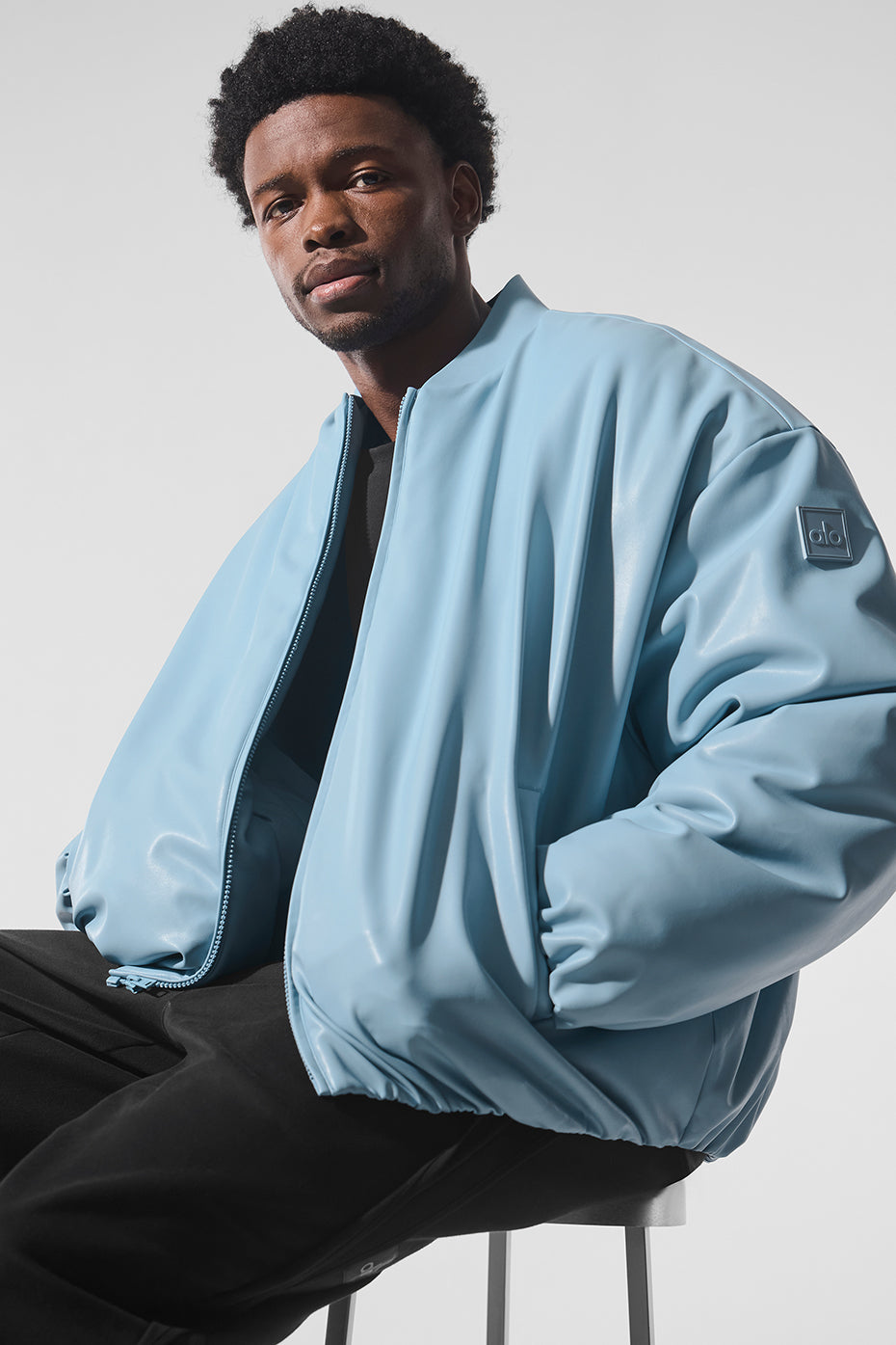 Faux Leather Premier Bomber - Celestial Blue — photo 4