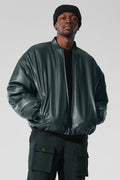Faux Leather Premier Bomber - Charcoal Green — photo 1