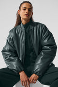 Faux Leather Premier Bomber - Charcoal Green — photo 1