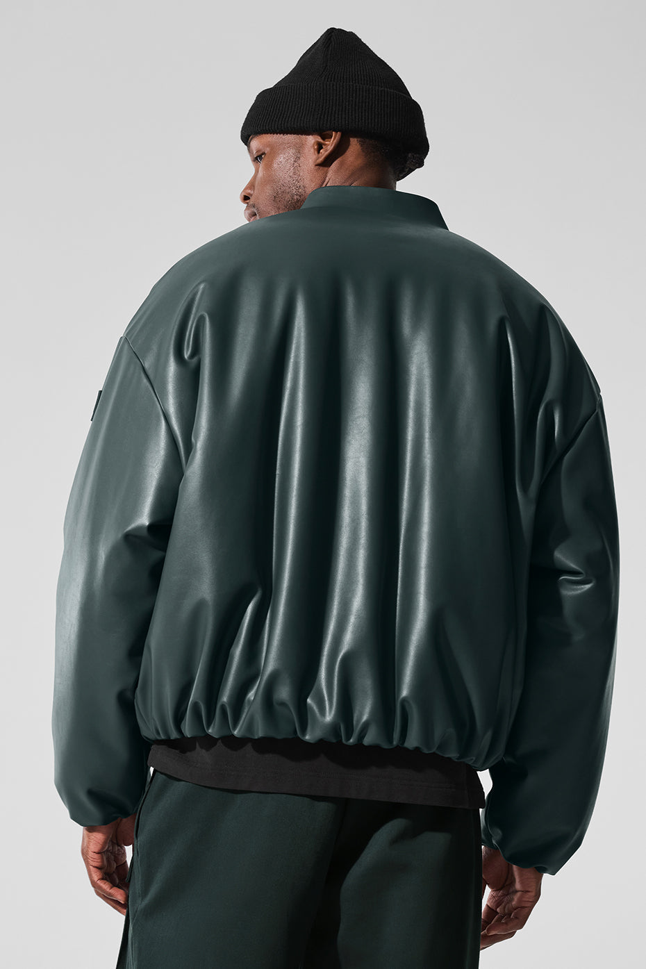 Faux Leather Premier Bomber - Charcoal Green — photo 2