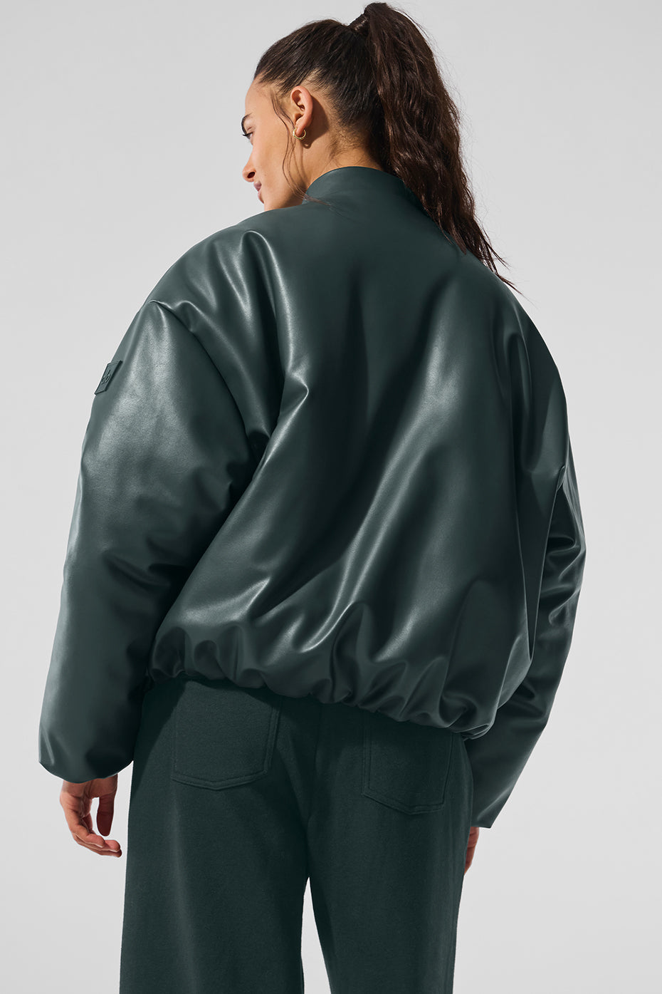 Faux Leather Premier Bomber - Charcoal Green — photo 2