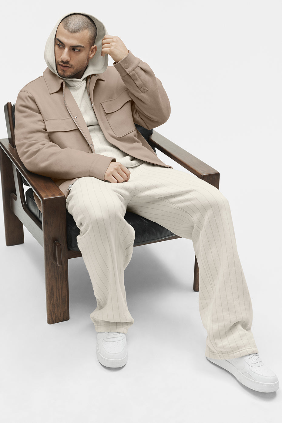 Pinstripe Straight Leg Sweatpant - Bone Pinstripe — photo 5
