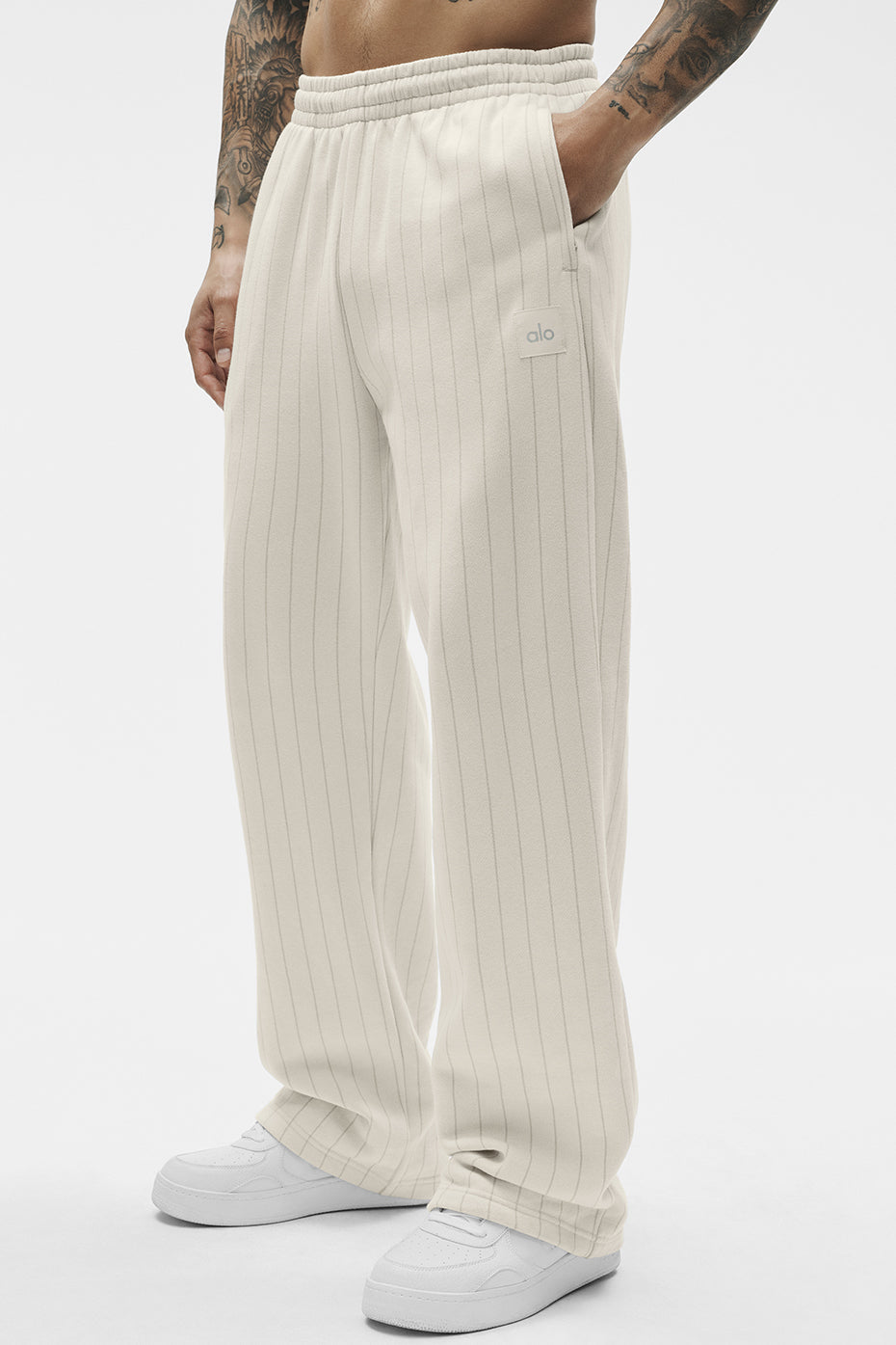 Pinstripe Straight Leg Sweatpant - Bone Pinstripe — photo 3