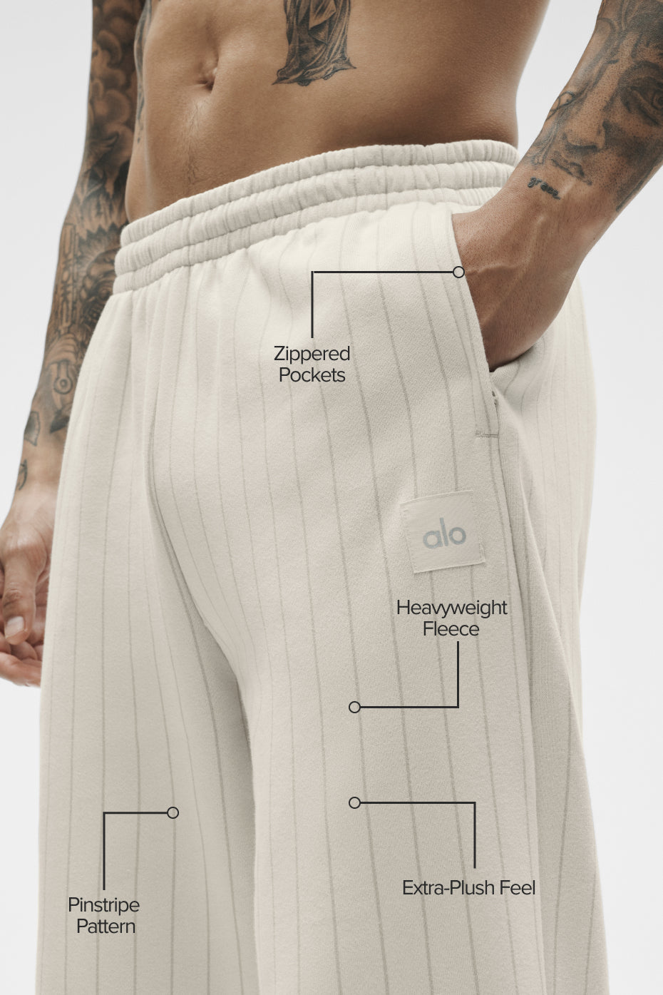 Pinstripe Straight Leg Sweatpant - Bone Pinstripe — photo 2