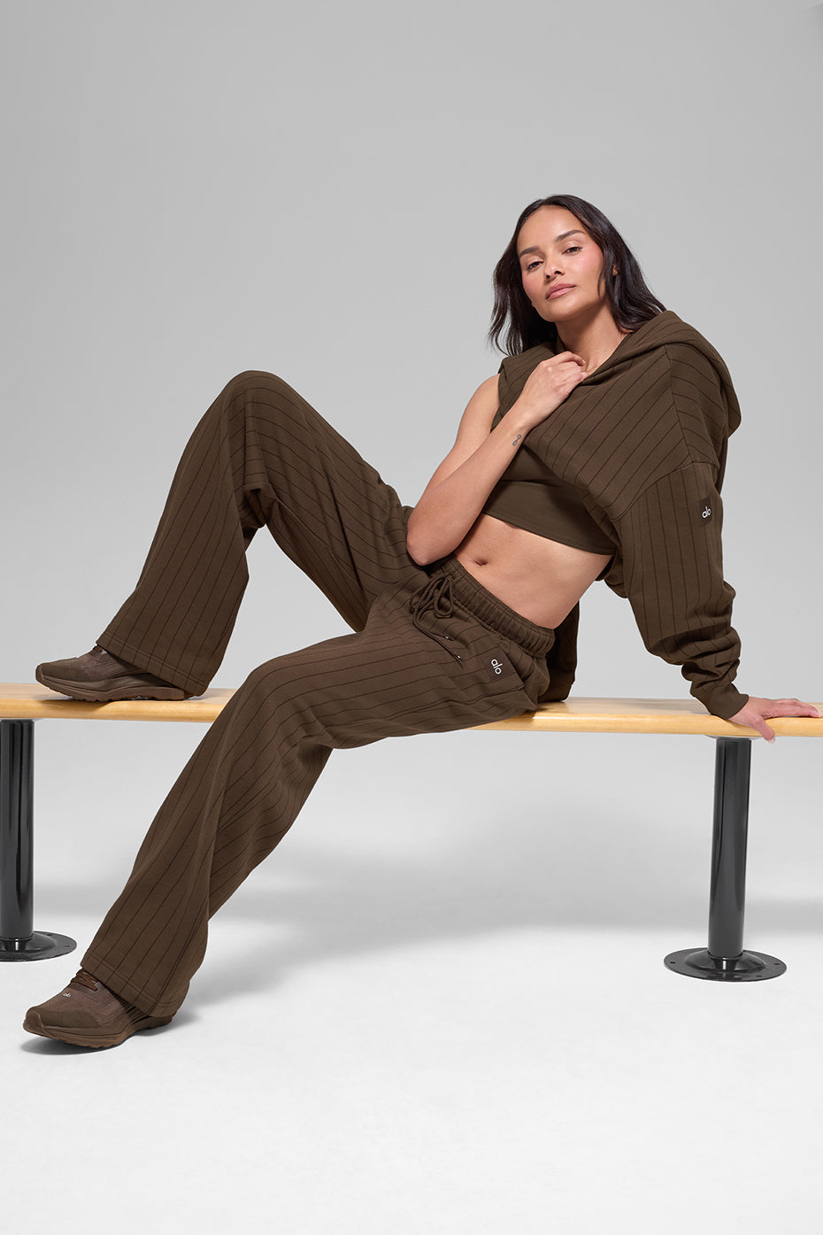 Pinstripe Straight Leg Sweatpant - Espresso Pinstripe — photo 4