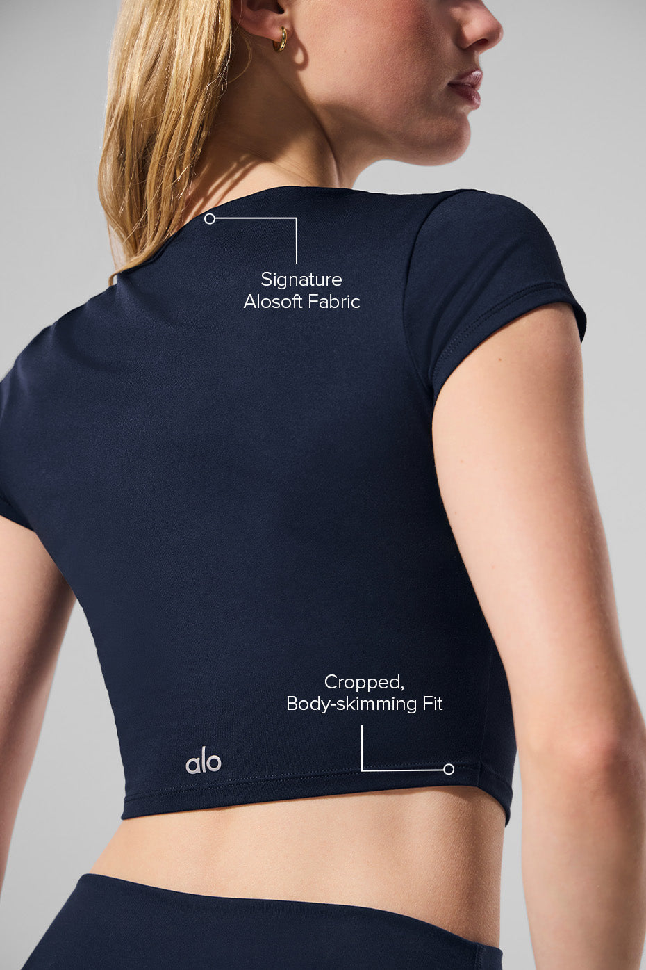 Alosoft Crop Finesse Short Sleeve - Navy — photo 2