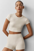 Alosoft Crop Finesse Short Sleeve - Oatmeal Heather — photo 1
