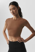 Alosoft Crop Finesse Short Sleeve - Sun Kissed Brown — photo 1