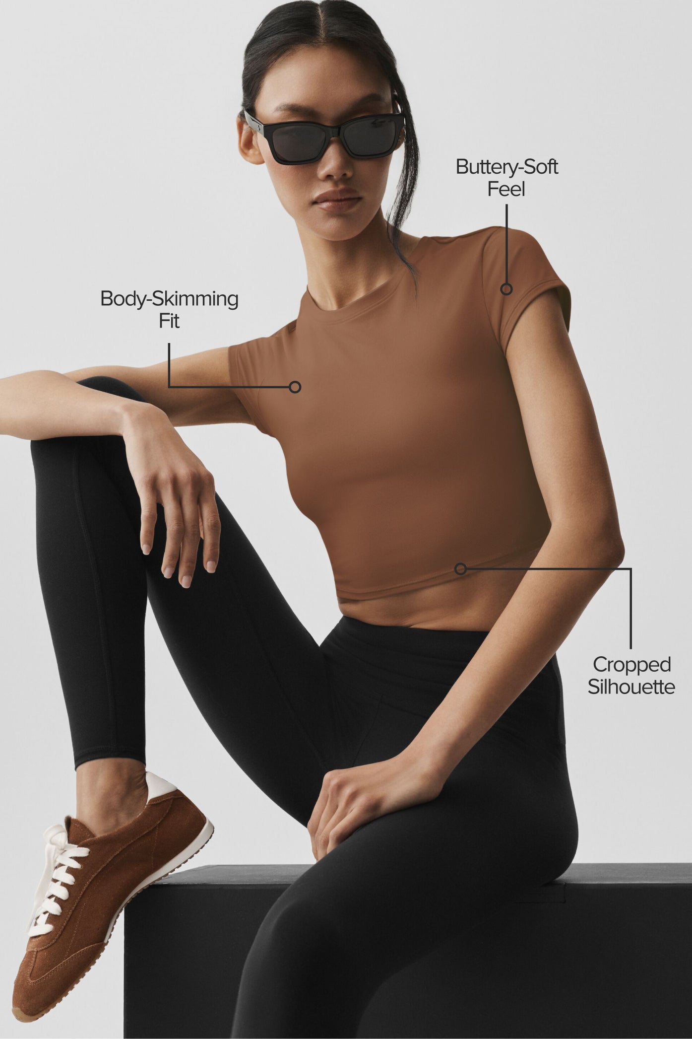 Alosoft Crop Finesse Short Sleeve - Sun Kissed Brown — photo 2