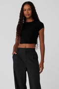 Ribbed Sea Coast Cropped Short Sleeve Tee - Black — photo 1