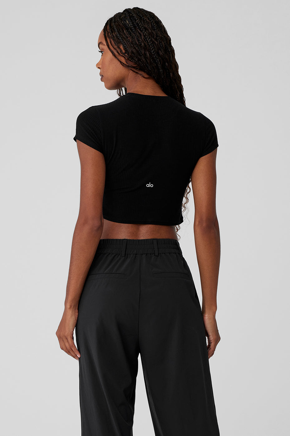 Ribbed Sea Coast Cropped Short Sleeve Tee - Black — photo 2